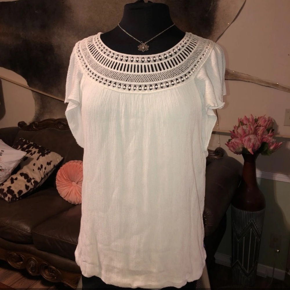 Shabby chic crochet collar gauzy blouse